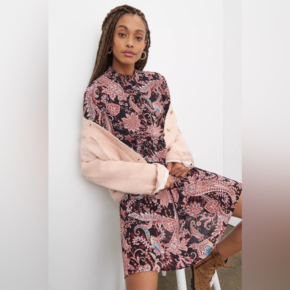 Anthropologie Women’s 2X Cadi Tiered Tunic Dress Floral Paisley Long Sleeve - Picture 2 of 13
